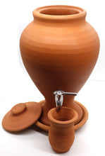 Load image into Gallery viewer, clay dispenser, Handcrafted Earthen Clay Water Pot with Lid, clay glass and tap, 7 Litre
