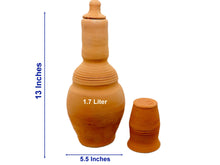 Load image into Gallery viewer, Handmade Pottery Pitcher , Clay Water jug, Unglazed Terracotta Mud jar, Earthenware carafe, Traditional drinking Bottle with plate, 1.7liter
