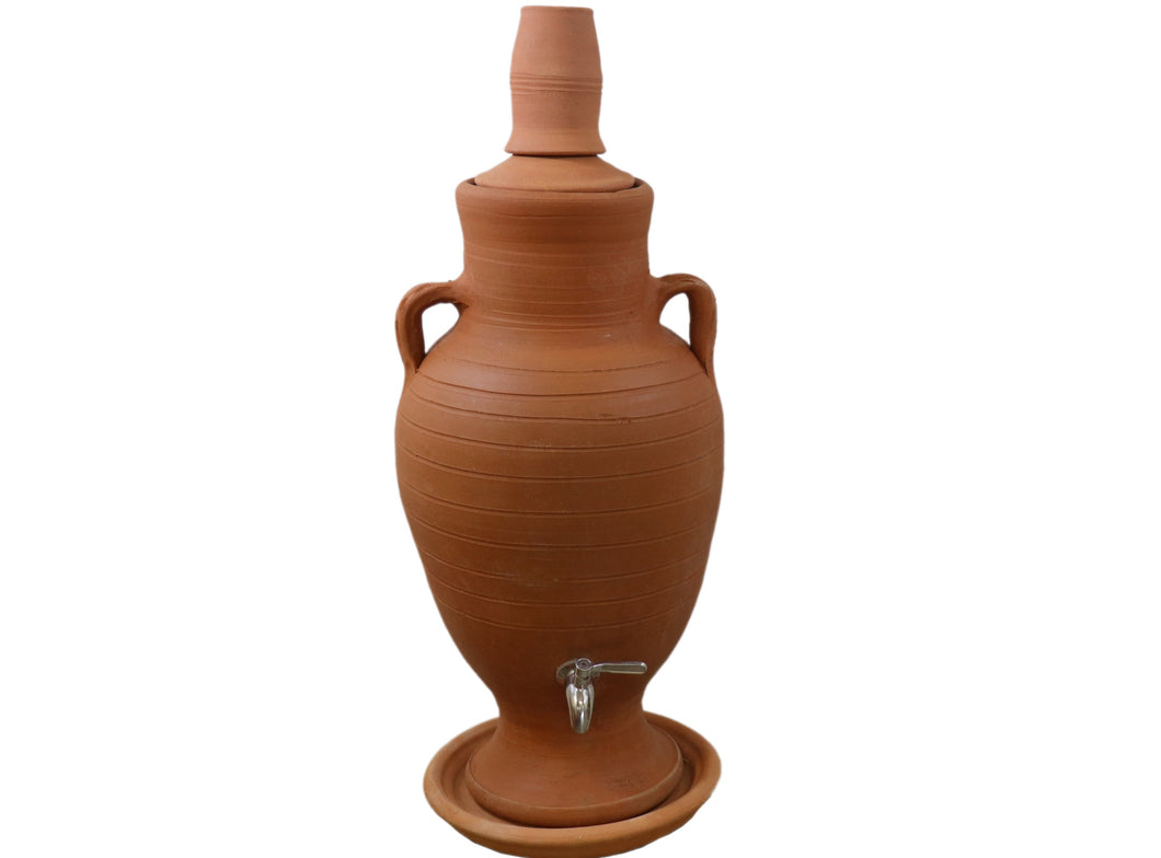 clay dispenser, Handcrafted Earthen Clay Water Pot with Lid, Terracotta Vessel, clay glass and tap, 13 Liter